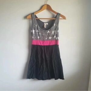 L8teR Black, Pink, Grey Color Block Sequined Juniors Dress Size Small